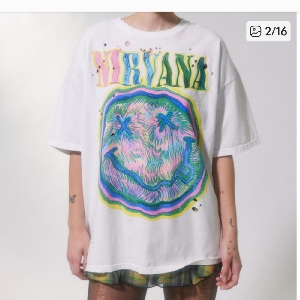 NIRVANA White Tee with Smiley Graphic